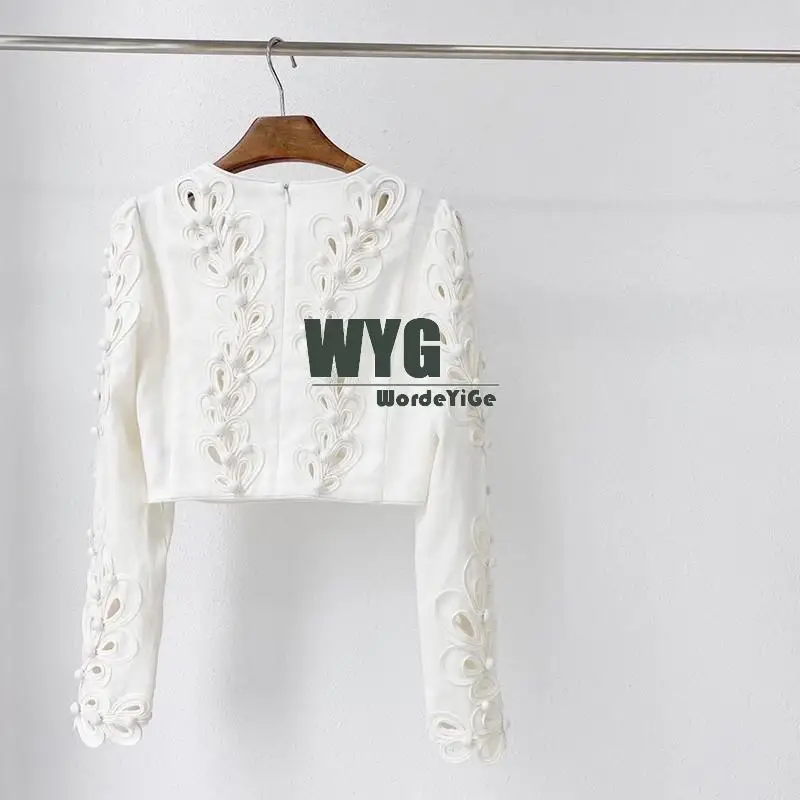 Designer Fashion Hollow Out Linen Tops 2020 Autumn