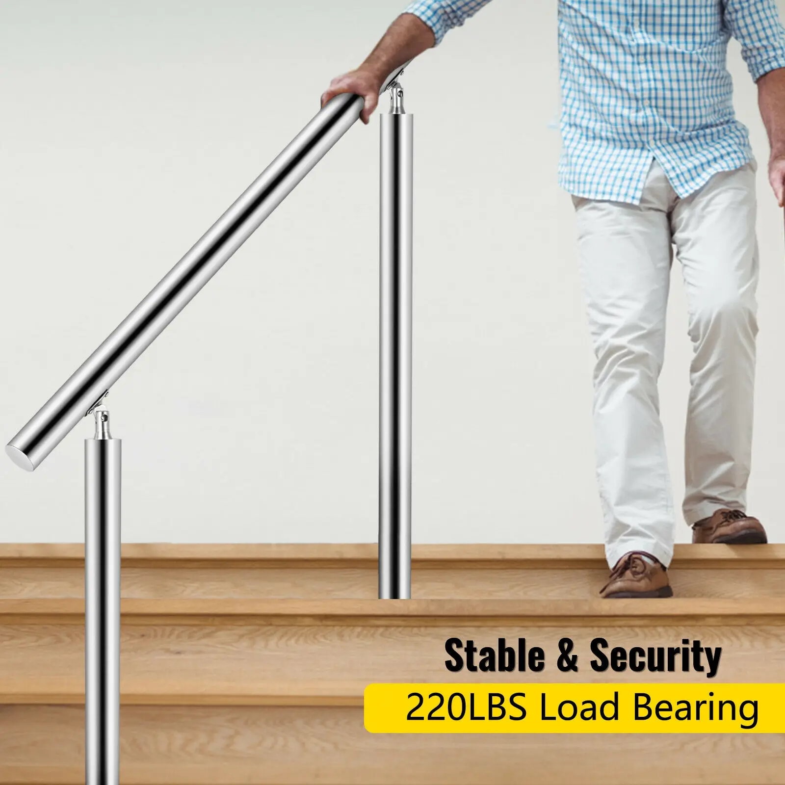 VEVOR 80-140CM Handrail Stair Railing For 1-5 Step Indoor & Outdoor Steps Stainless Steel 220LBS Load Transitional Hand Railing