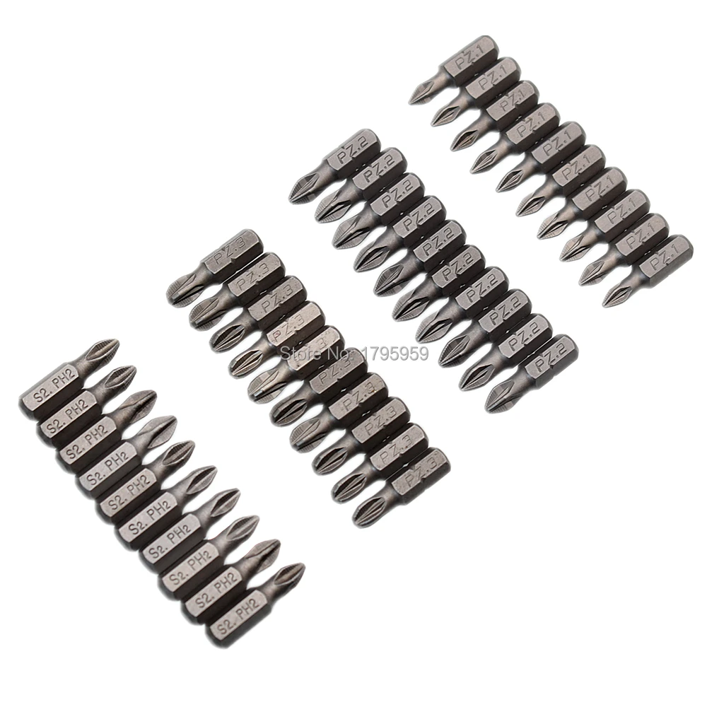 40 шт. набор ударных отверток PZ1 PZ2 PZ3 PH2 1/4 &quotс шестигранным хвостовиком 25 мм