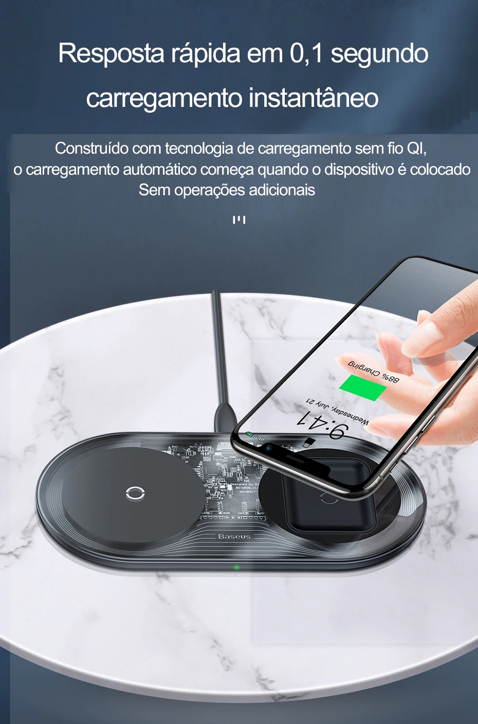 Carregador sem Fio Almofada de Carregamento sem Fio Visível para Samsung Carregamento para Airpods Duplo de 15w para Iphone Baseus xs xr Galaxy Note 10 Plus Nota 9 8 S10 s9 11 Pro Max x 10 para iPhone 11 Pro Max X XS