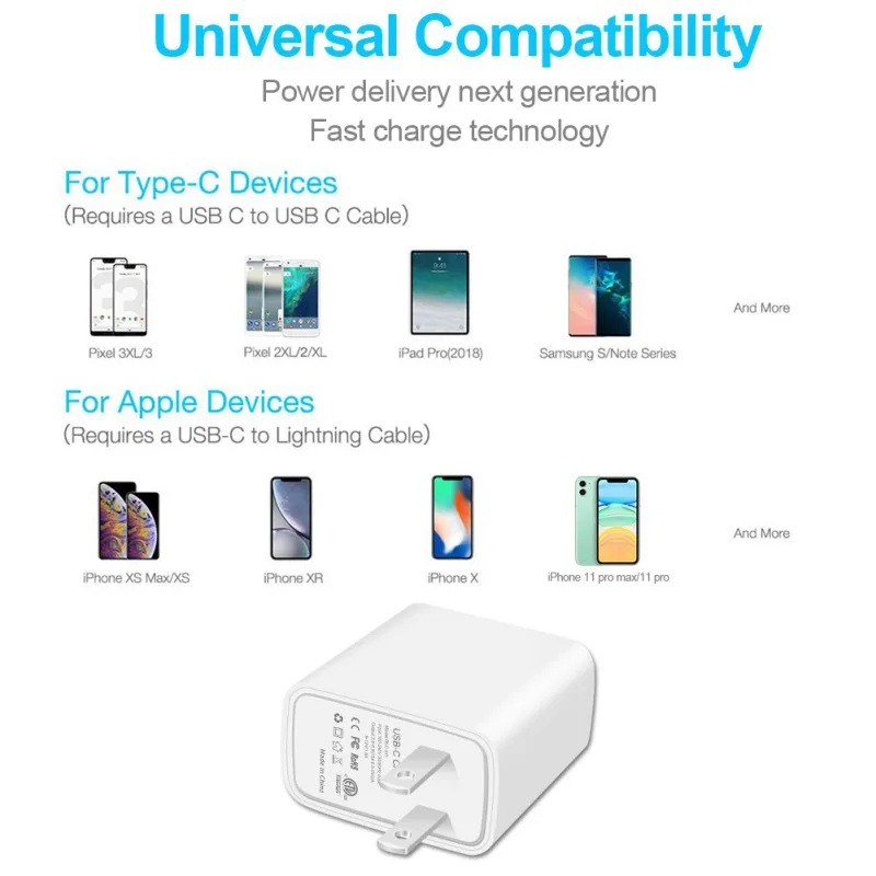 18 Вт USB-C зарядное устройство type-C PD дорожное настенное зарядное устройство для SamSung Xiaomi HuaWei OnePlus смартфонов с американской вилкой