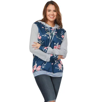 

Female Casual Hoodies Sweatshirt Plus Size Hot Sales Print Patchwork Hooded Woman Sweatshirt Classical Sexy Long Sleeve