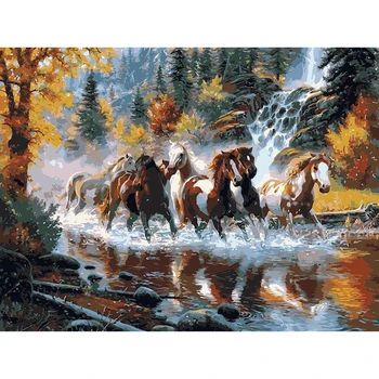 

Painting By Numbers DIY Dropshipping 40x50 50x65cm Horses Cross The River Animal Canvas Wedding Decoration Art Picture Gift