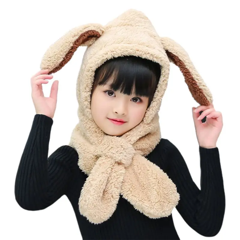 3 Baby Kids Winter Plush Warm Hat Hooded Scarf Cute Bunny Ears Earflap Beanie Cap Y1AC - Цвет: 3