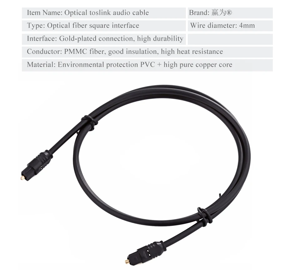 1m OD2.2 mm Digital Optical Audio Cable Toslink Gold Plated SPDIF Coaxial for Blu-ray CD DVD Xbox 360 PS3 AV TV Square Interface (5)