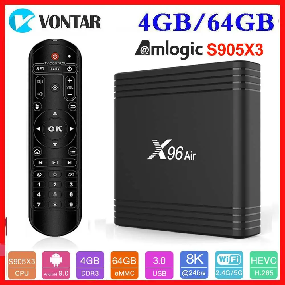 Billige Neueste Amlogic S905X3 Android 9,0 TV Box X96 Air Max 4GB RAM 64GB ROM Quad Core 2,4G   5G Dual Wifi 2G 16G 4K Media Player X96Air