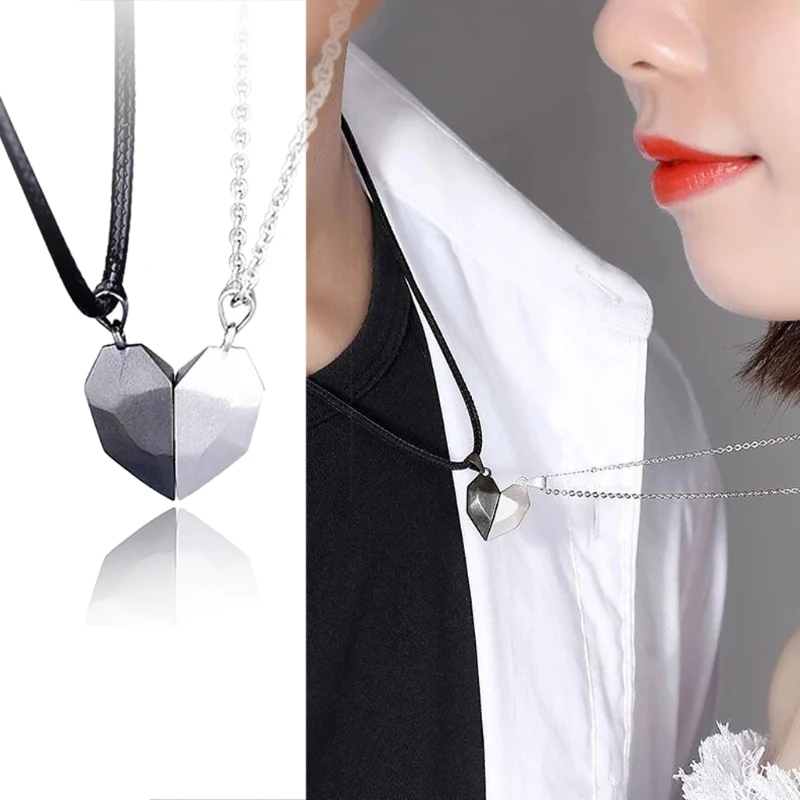 2Pcs Magnetic Couple Necklace Astronaut Lovers Heart Pendant Distance Faceted 2021 New Charm Necklace For Women Men Jewelry Gift