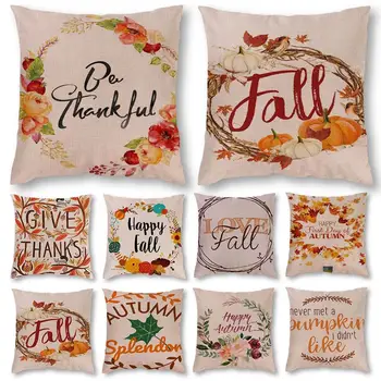 

Hight Quality Flax Square Pillowcase Sofa Cushion Cover Autumn Theme Flower Pattern Comfortable Durable Home Decor 45*45cm