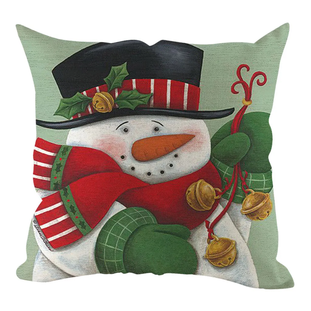 45cm x 45cm Winter Christmas Day Pillow Covers Polyester Snowman Printed Cushion Covers Home Sofa Throw Pillowcases Decoration - Цвет: H