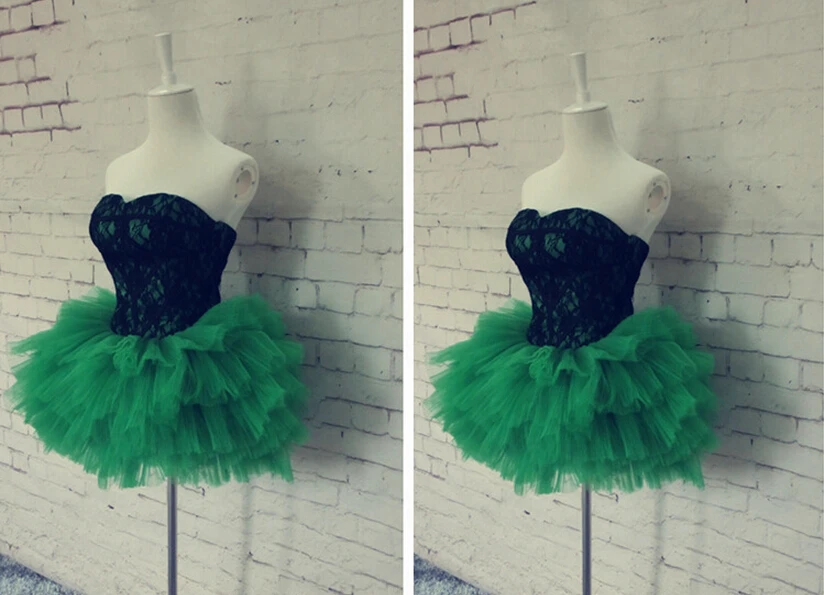 

black lace short mini prom dresses party gown 2016 new design hot sexy sweetheart green tiered evening dress vestido de festa