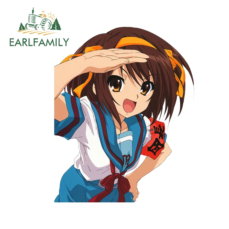 

EARLFAMILY 13cm x 10.4cm for Suzumiya Haruhi Vinyl Car Stickers Surfboard Windshield Decal Scratch-Proof VAN Car Door Protector