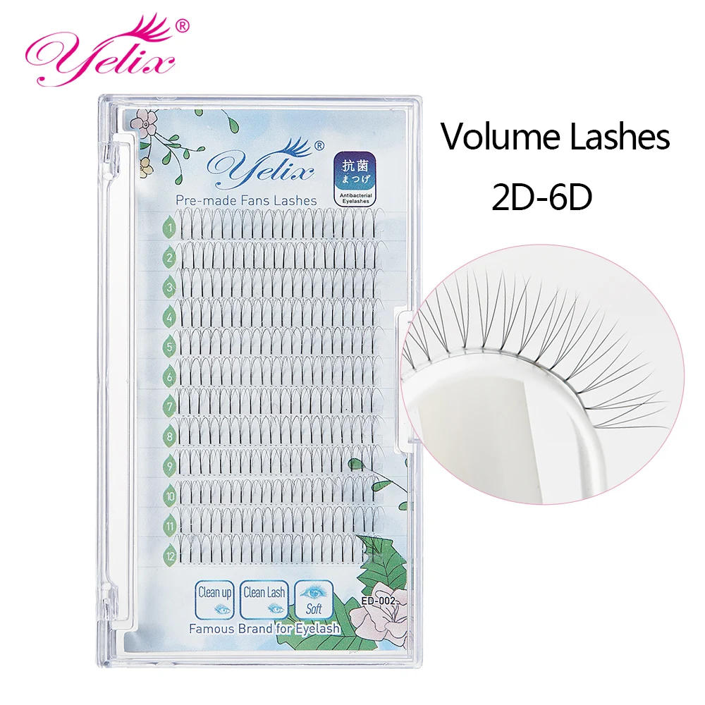 

Yelix Lashes Long Stem Premade Volume Fans 2D/3D/4D/5D/6D Russian Volume Eyelash Extensions Individual Eyelashes Faux Mink