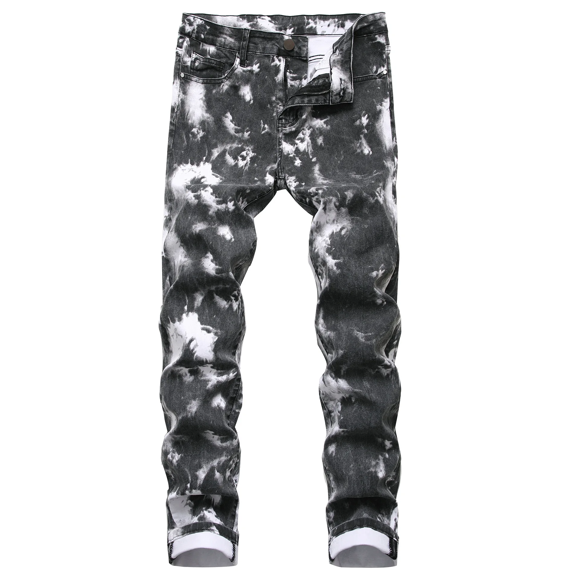 813-2 Idopy модные мужские джинсы Tie Dye, Стрейчевые эластичные джинсовые брюки для мужчин, облегающие джинсы с принтом размера плюс 28-42 - Цвет: 813-2