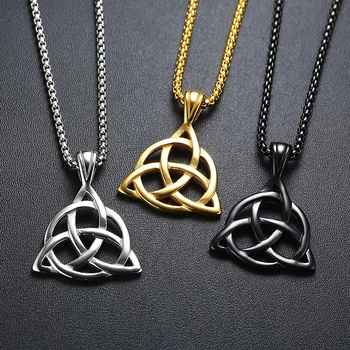 Lucky Triquetra Trinity Knot Charm Pendant Necklace Stainless Steel Irish Jewelry for Men Unisex