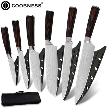 

COOBNESS Knives Set 12pcs Kitchen Knife Tool Sharp Japanese Chef Knife Vegetable Cleaver Cooking Knives Bag Scissor Combination