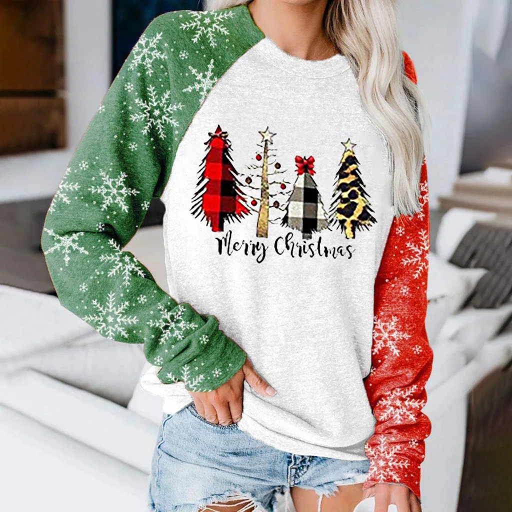 3D Christmas Cartoon Tree Print Oversized Sweatshirt for Women