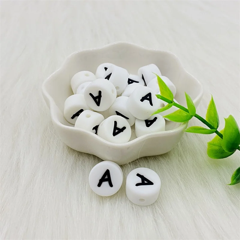 10pcs 12mm silicone letter beads Bpa free flat round molar beads baby teether DIY baby pacifier personalized accessories
