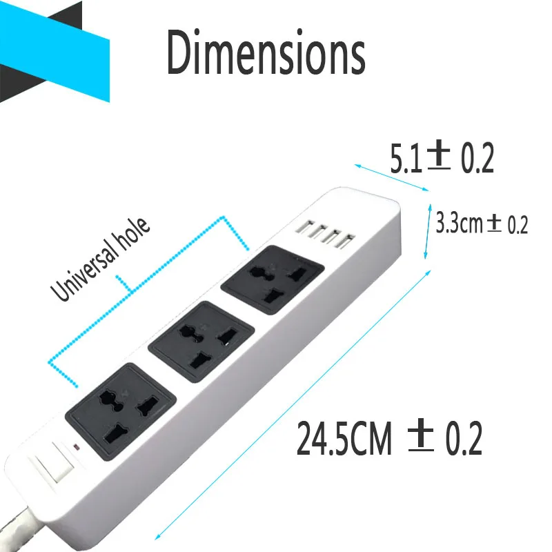 Мощность полосы 3AC универсальных розеток EU Plug 1 8 м кабель удлинитель 4USB Быстрая