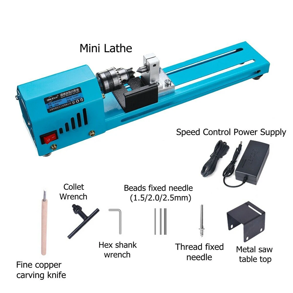 

150W Polishing DIY Professional Home Wood Lathe Woodworking Machine Aluminum Alloy Mini Durable Drill Bead Cutting Portable Tool