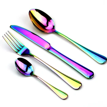 

Creative Stainless Steel Colorful Cutlery Set Rainbow Dinner Set Travel Dinnerware Fork Knife For Wedding And Hotel 1 pcs