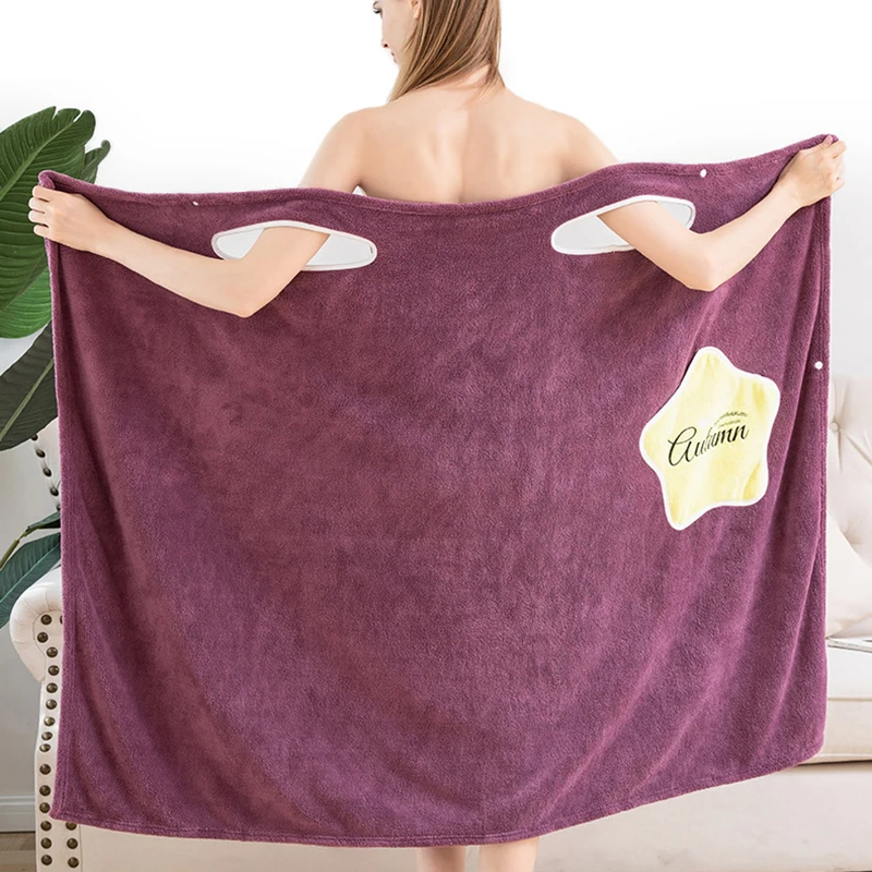 

Wearable Ladies Bath Towel Pajamas Womens Bathrobes Absorbent Microfiber Nightgown Sauna Towels Hotel Bathroom Keep Warm