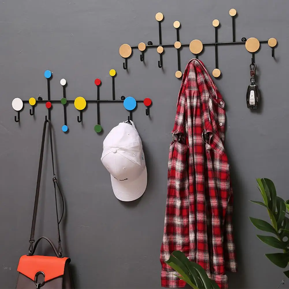 Wall Storage Iron Hook Polka Dot Wrought Iron Decorative Wall-mounted Key Hook Coat Hat Hanger For Living Room Organizer