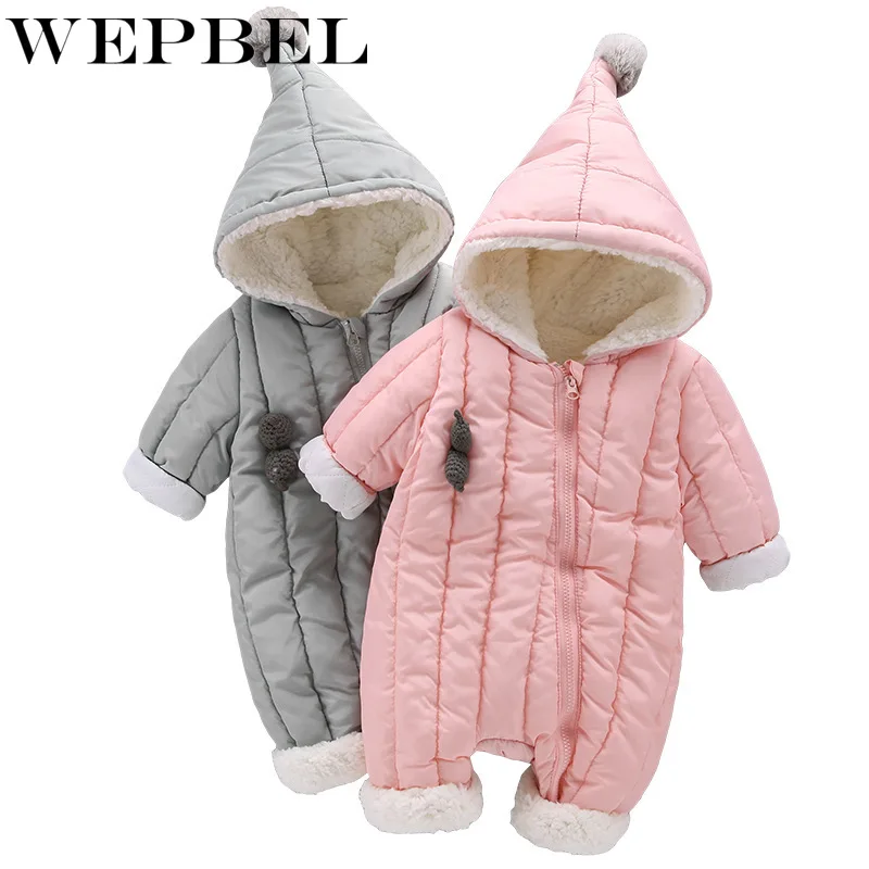 WEPBEL/толстые теплые детские комбинезоны, зимняя одежда комбинезон для новорожденных, комбинезон для младенцев мальчиков девочек, комбинезон с капюшоном, детская верхняя одежда для детей от 0 до 24 месяцев