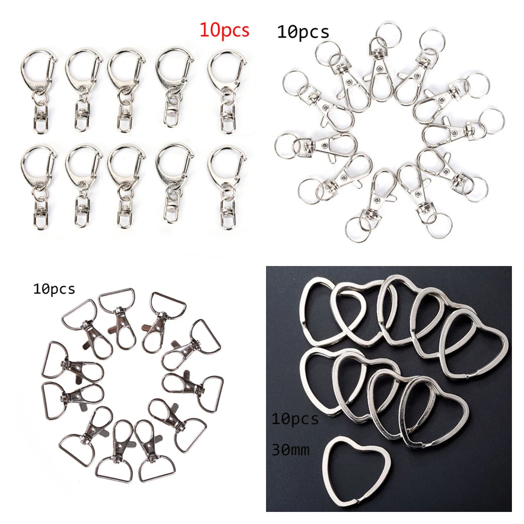 10pcs Polished Silver Color Heart Shape Keyring Keychain Split Ring With Short Chain Key Rings Women Men DIY Key Chains Access