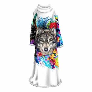 

Winter Animals Wolf Comfy TV Blanket Adults Kid Colorful Sweatshirt Blanket Fleece Wearable Coat Travel Warm Bed Sofa Blanket