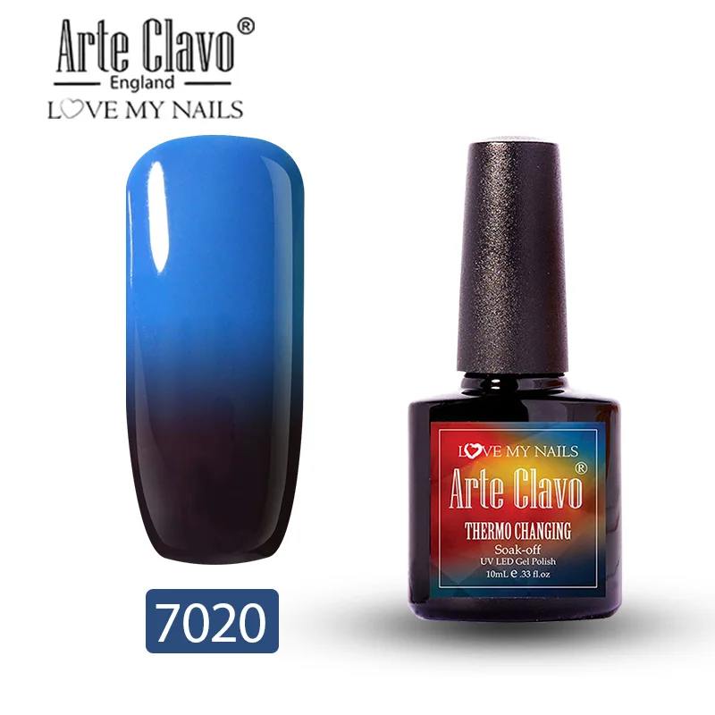 Arte Clavo, 10 мл, Гель-лак для ногтей, меняющий цветовую температуру, блестящее украшение, макияж, маникюрный Топ, набор, сделай сам, дизайн ногтей, салон - Цвет: 7020