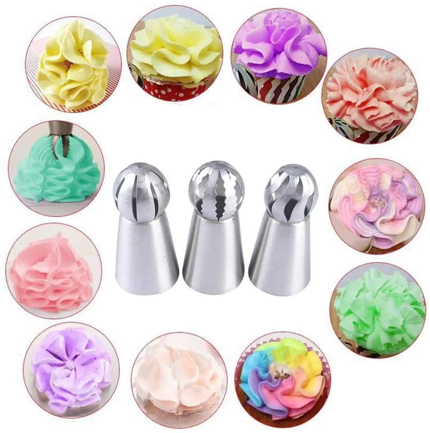 Cupcake Stainless Steel Sphere Ball Shape Icing Piping Nozzles Pastry Cream Tips Flower Torch Pastry Tube Decoration