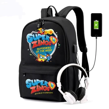 

Super Zings Backpack Laptop Bag Man USB Charging interface schoolbag Laptop bag Large-capacity student bag Mochilas feminina