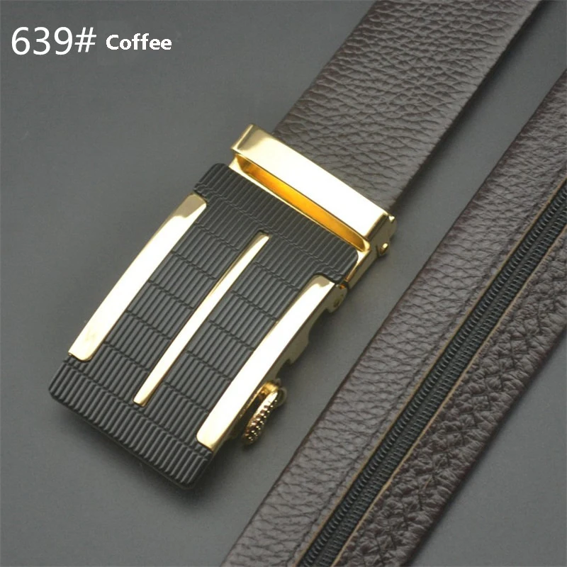 Nuleez real leather belt men to hide money in black and coffee automatically lock head belt strap fashion new gift for boyfriend - Цвет: 639coffee