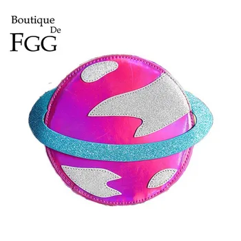 

Boutique De FGG Novelty Funny Reflective Faux Leather PU Star Shape Women Chain Shoulder Handbags Round Ball Crossbody Bag Purse