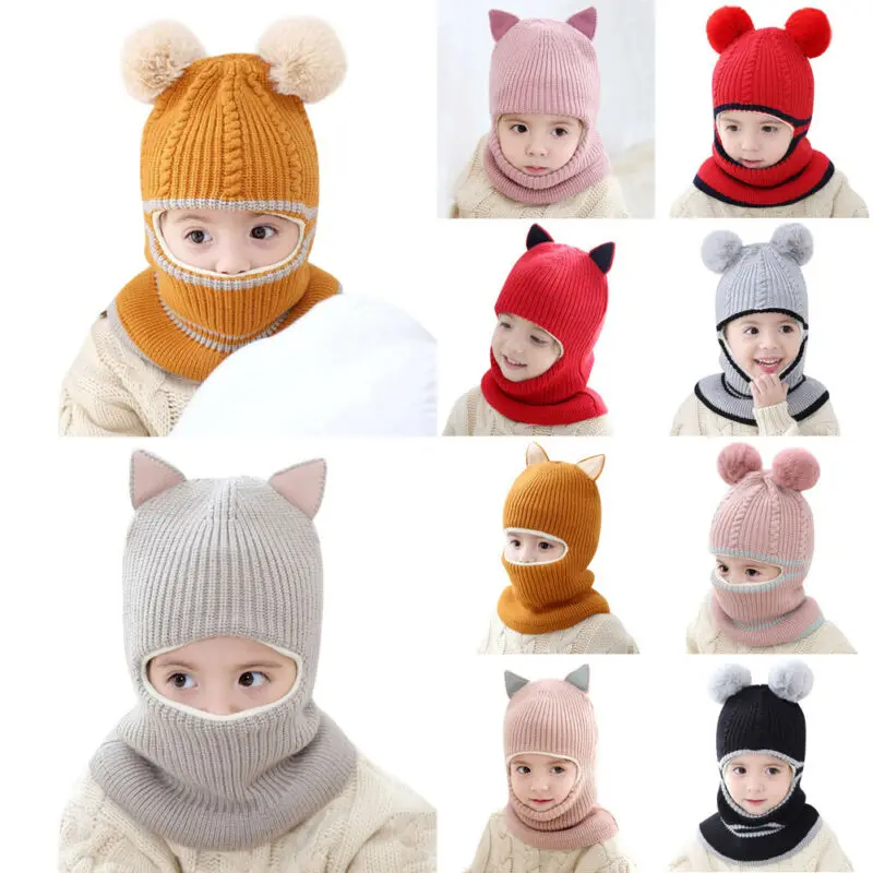 Новая детская зимняя теплая шапочка с мордой обезьянки шапка с наушниками вязаная шапка для девочек и мальчиков