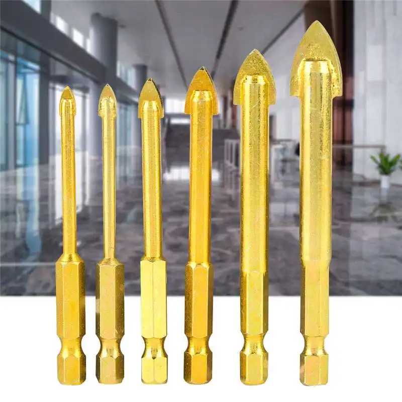  6PCS Titanium Coated Power Tools Accessories Wall Glass Hole Drill Tungsten Carbide Glass Drill Bit