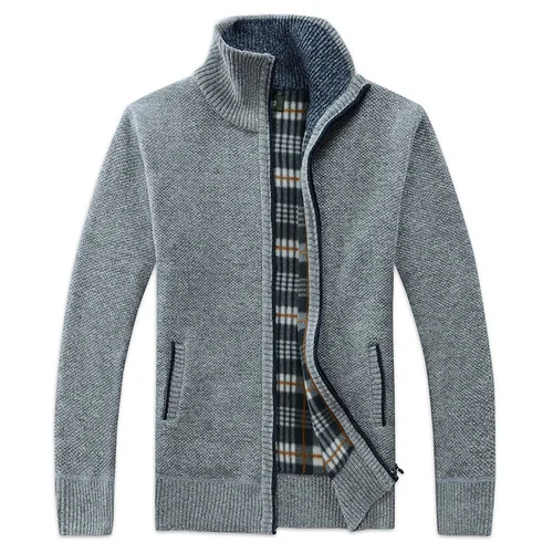 Осень и зима Высокое качество Новые продукты утолщение Мода британский стиль тонкий свитер мужской кардиган на молнии вязанная куртка - Цвет: Light gray