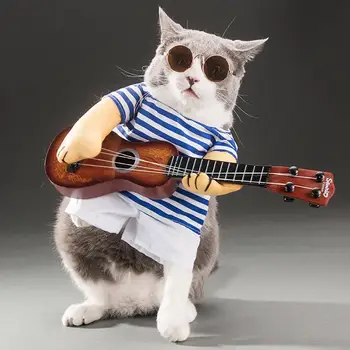 

1 Set Stripe Guitar Funny Cute Pet Dog Kitten Soft Halloween Costume Comfortable Party Festival Outfit Apparel