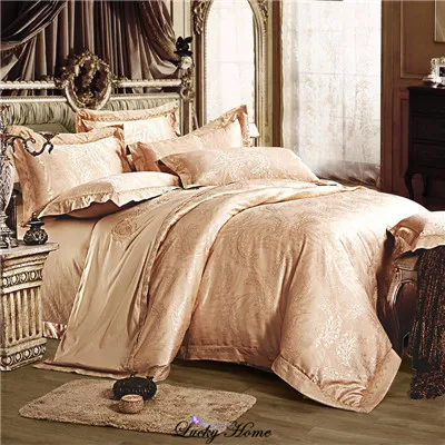 Постельное белье King size с вышивкой, жаккардовое постельное белье для свадьбы, хлопок, пододеяльник, простыня+ пододеяльник+ наволочка - Цвет: DAN golden