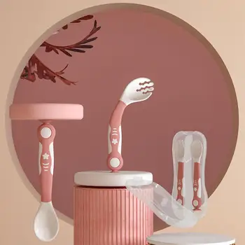 

Kuulee Bendable Baby Spoon Fork Set Toddler Feeding Training Cutlery with Storage Box
