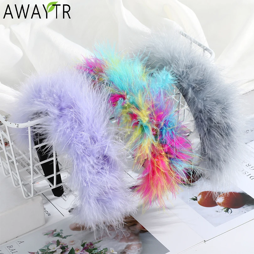 

Long Fluff Colorful Headbands Retro Wide Hair Hoop Hairbands For Women Hair Accessories Winter Hair Band Girls Furry Headdress