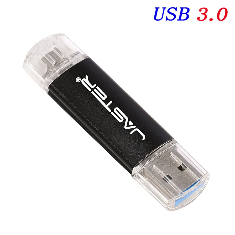 JASTER OTG флеш-накопитель USB 3,0 64 Гб диск 4 ГБ 16 ГБ 32 ГБ полная 128 ГБ USB флешка высокоскоростная ручка диски для смартфона/ноутбука - Цвет: black  1
