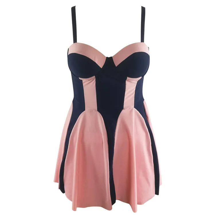 

2020 Europe And America New Style Pink Push up Large Size WOMEN'S Swimsuit Plus-sized Split Type High-waisted Boxer Swimwear