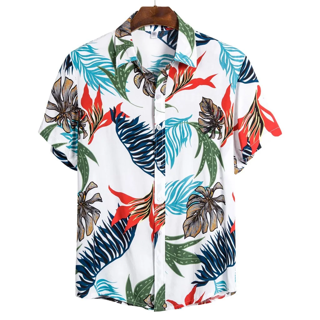Размера плюс 3XL новые летние мужские Гавайские рубашки с коротким рукавом хлопковые повседневные рубашки с цветочным принтом обычная мужская одежда#1224q25