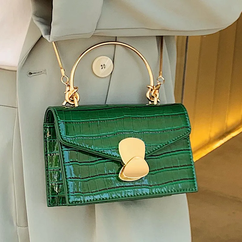 Женские сумки через плечо с каменным узором из искусственной кожи, мини-сумка через плечо с металлической ручкой, женские дорожные сумки - Цвет: green S