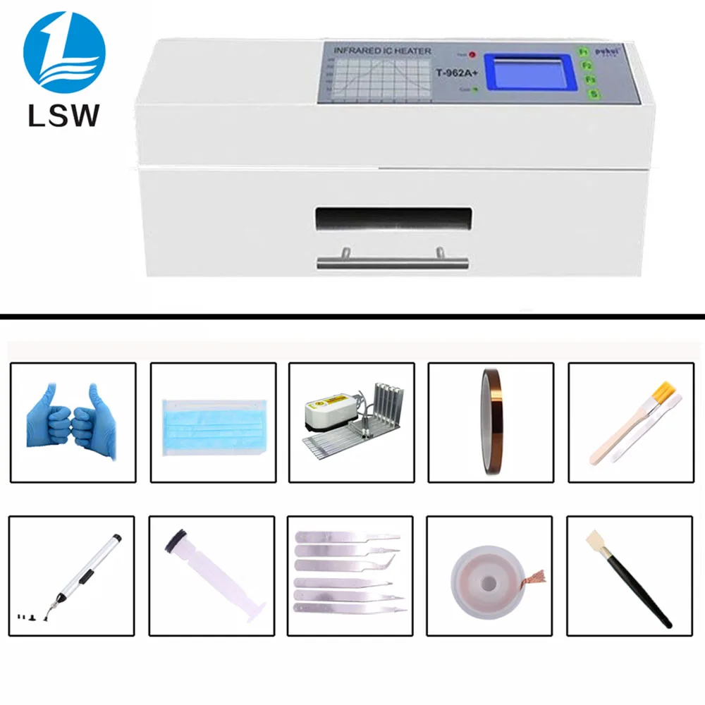 

New Arrival PUHUI T-962A+ Infrared IC Heater T962A+ Reflow Oven BGA SMD SMT LED PCB Rework Station T 962A Plug Soldering Station