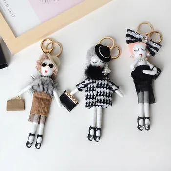 

Cute embroidered doll key chain real sable pendant trend beauty key chain creative embroidery car key chain top grade gift