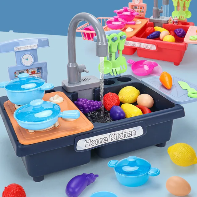 Children's Kitchen Toys Simulation Electric Dishwasher Educational Toys Mini Kitchen Food Pretend Play Cutting Playing Kids Toys 2