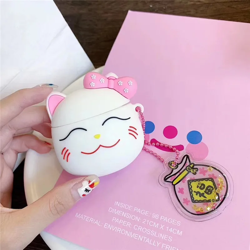 

For AirPod 2 Case 3D Fortune Cat Cartoon Soft Silicone Wireless Earphone Cases For Apple Airpods Case Cute Cover Funda