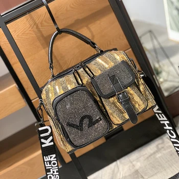 

2020 New Hit Color Single Shoulder Messenger Bag Wild Trend Portable Backpack Fashion Rhinestone Multi-function Bags Sac A Main